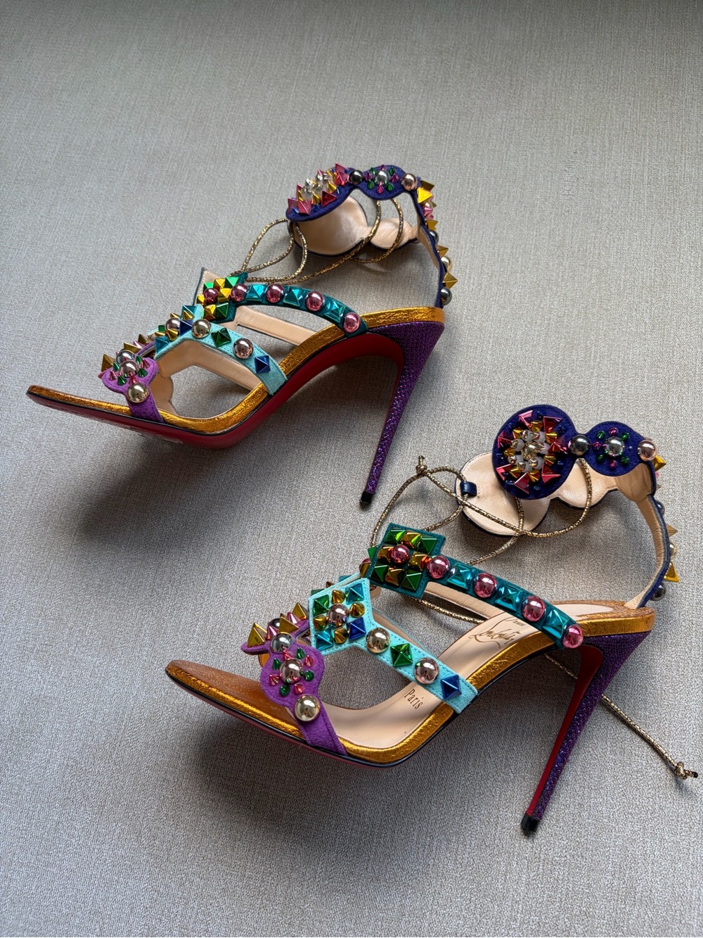 Christian Louboutin Multicolored Jeweled Stiletto Sandals - Picture 3 of 5